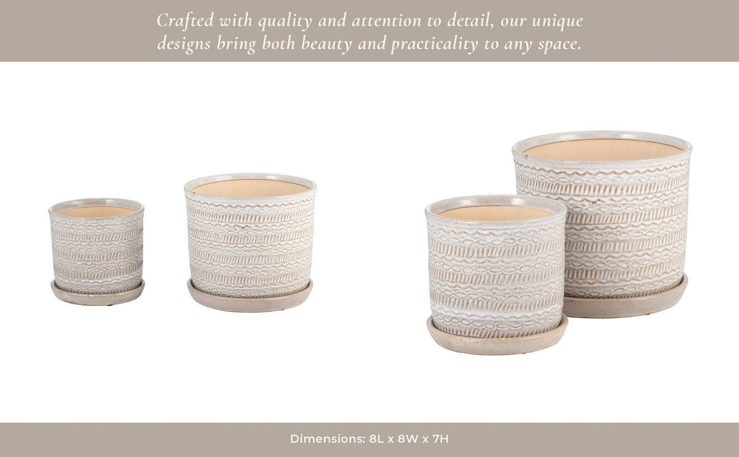 Ivory Round Tribal Planter with Saucer