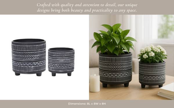 Black Tribal Footed Planter
