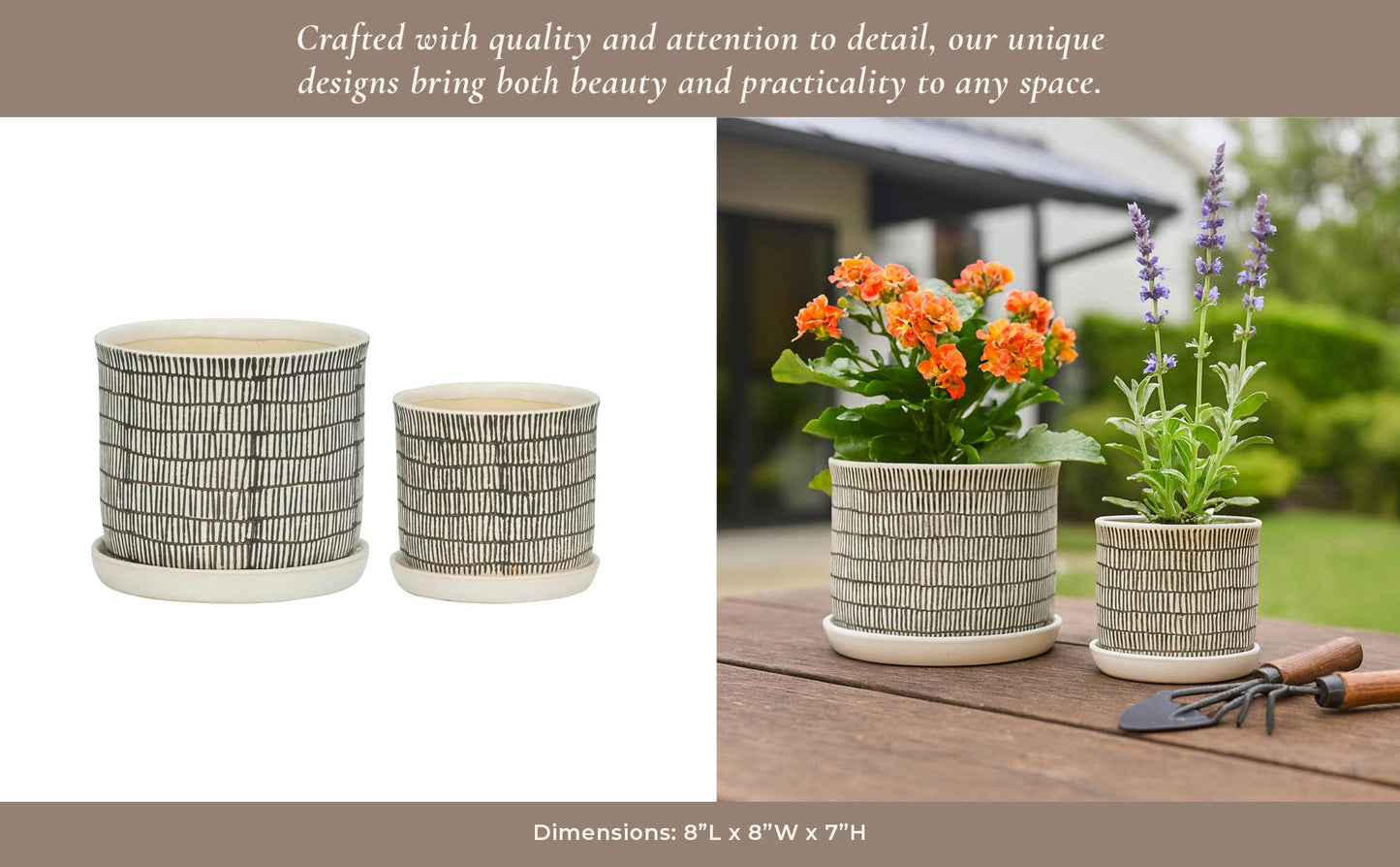 Ivory Line Planter with Saucer