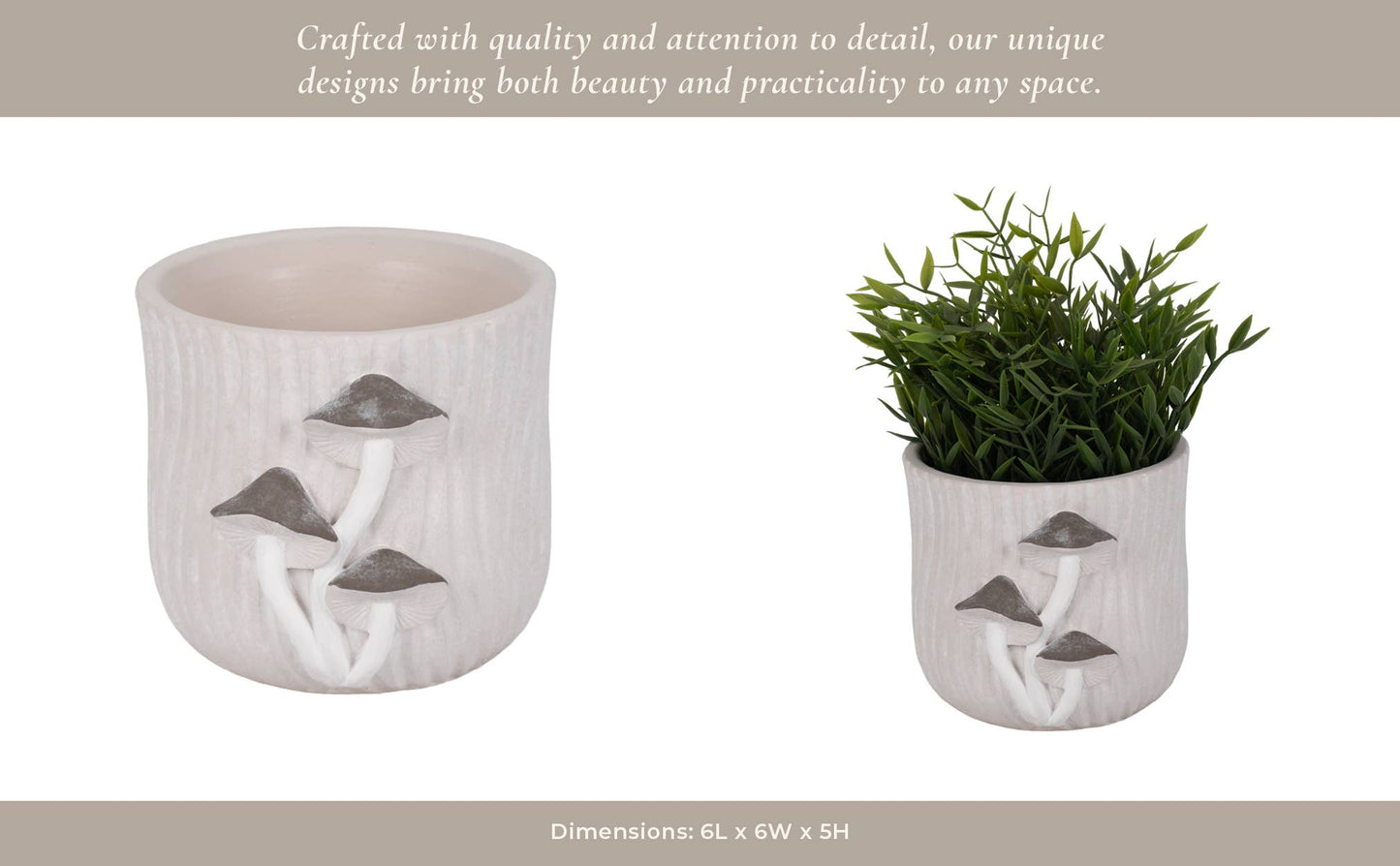 Grey Mushroom Applique Planter 6"