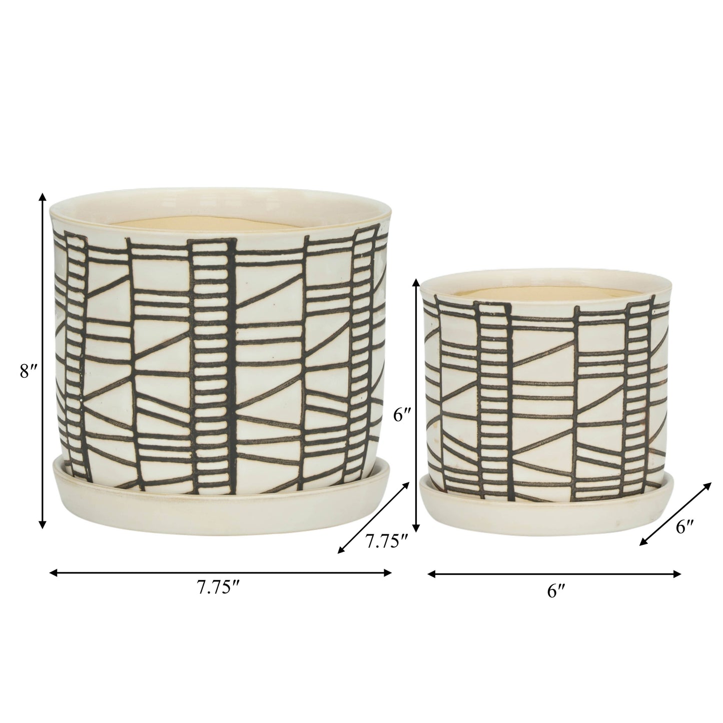 Beige Geometric Planter with Saucer