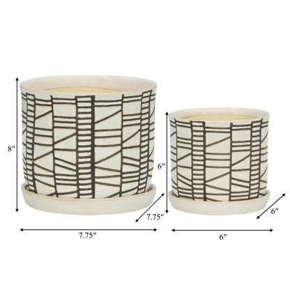 Beige Geometric Planter with Saucer