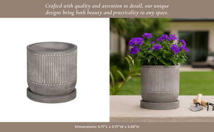 Gray Line Pattern Planter with Saucer 6"