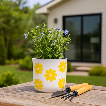 White/Yellow Ceramic Flower Power Planter