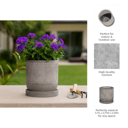 Gray Line Pattern Planter with Saucer 6"