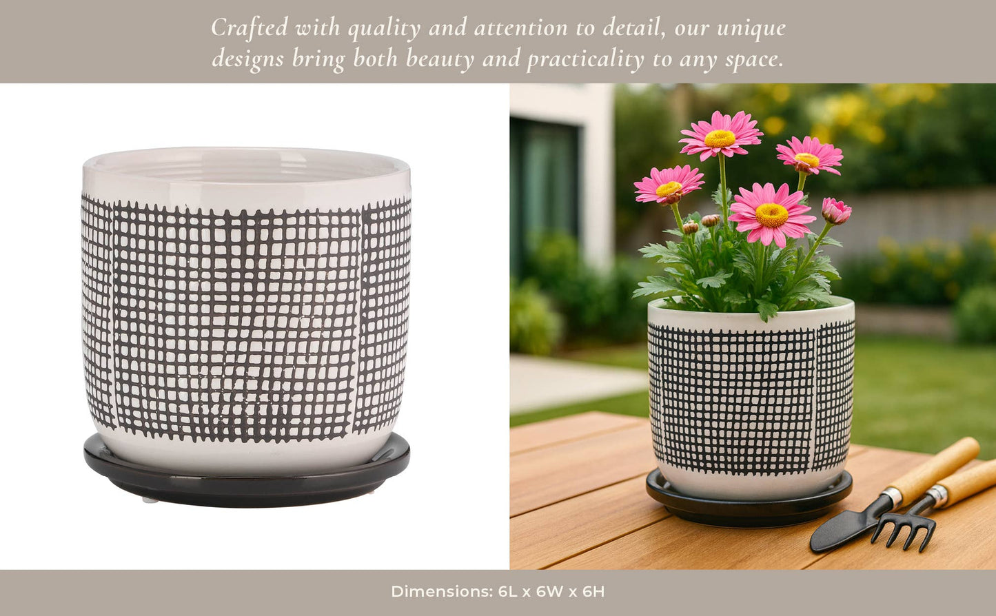 Gray Mesh Design Planter with Saucer 6"