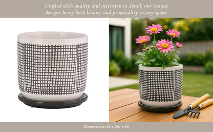 Gray Mesh Design Planter with Saucer 6"