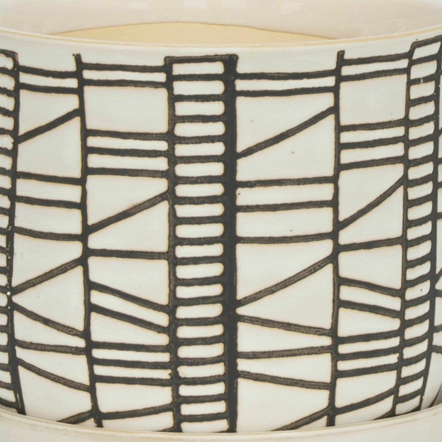 Beige Geometric Planter with Saucer