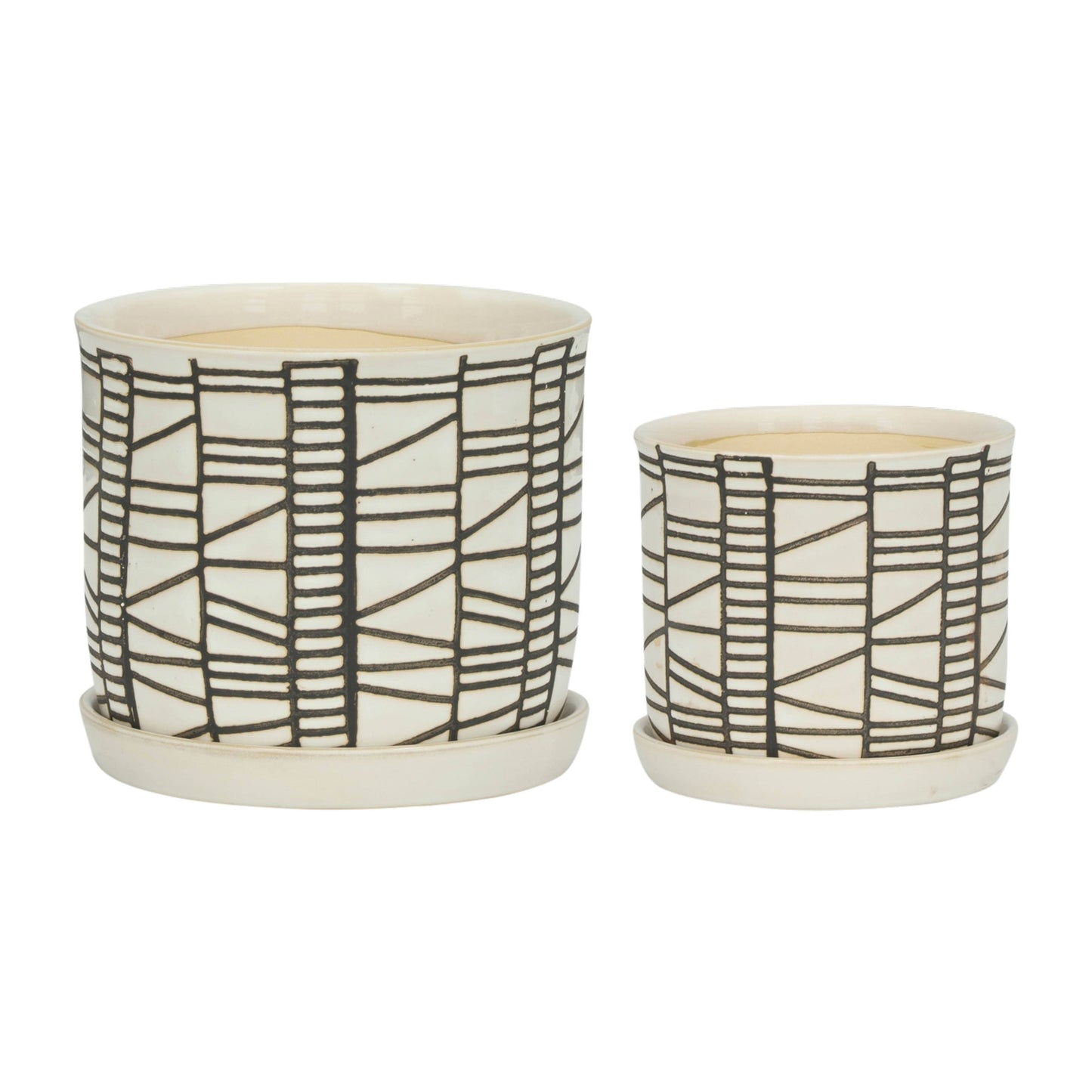 Beige Geometric Planter with Saucer