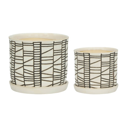 Beige Geometric Planter with Saucer