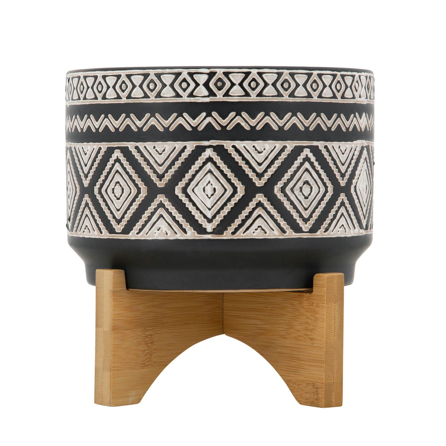 Modern Diamond Planter On Stand Black 7"