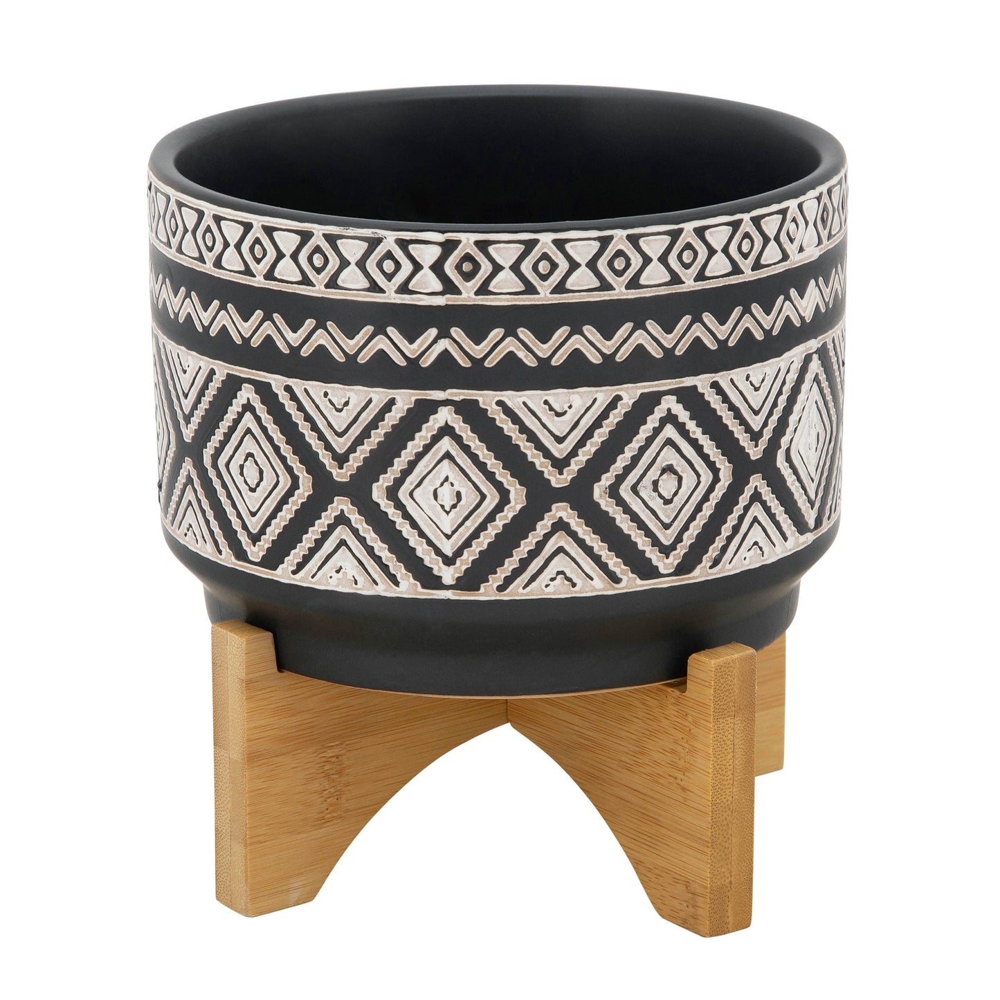 Modern Diamond Planter On Stand Black 7"
