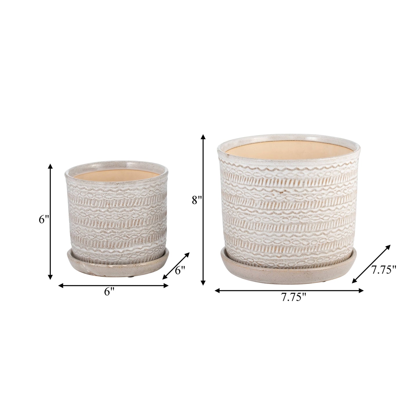 Ivory Round Tribal Planter with Saucer