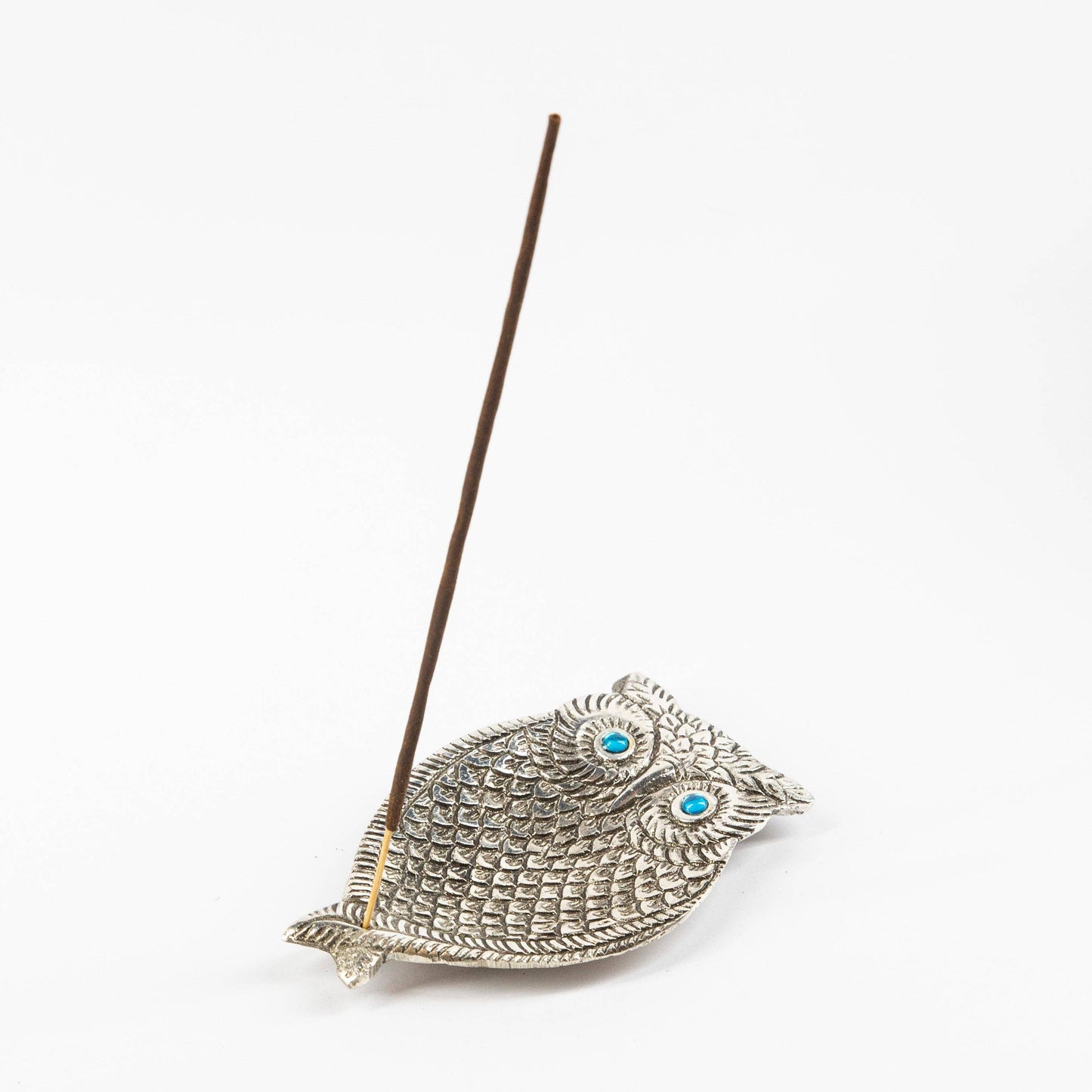 Owl Incense Holder - Silver with Turquoise Eyes