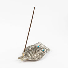 Owl Incense Holder - Silver with Turquoise Eyes
