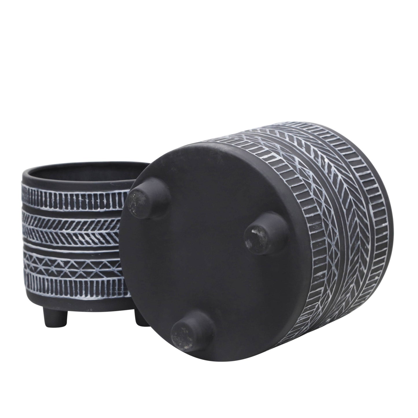 Black Tribal Footed Planter