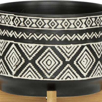 Modern Diamond Planter On Stand Black 7"