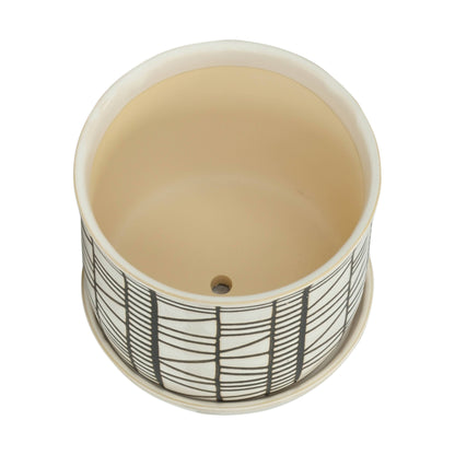 Beige Geometric Planter with Saucer