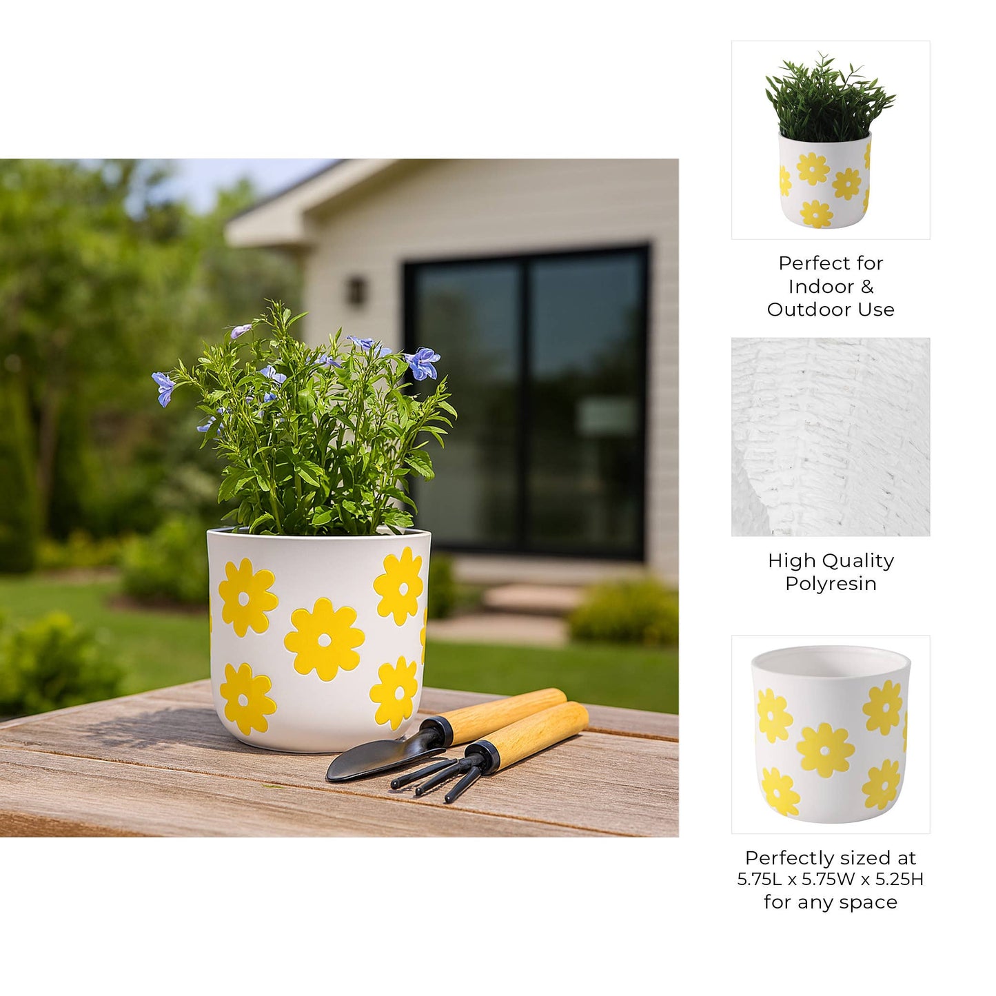 White/Yellow Ceramic Flower Power Planter