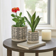 Beige Geometric Planter with Saucer
