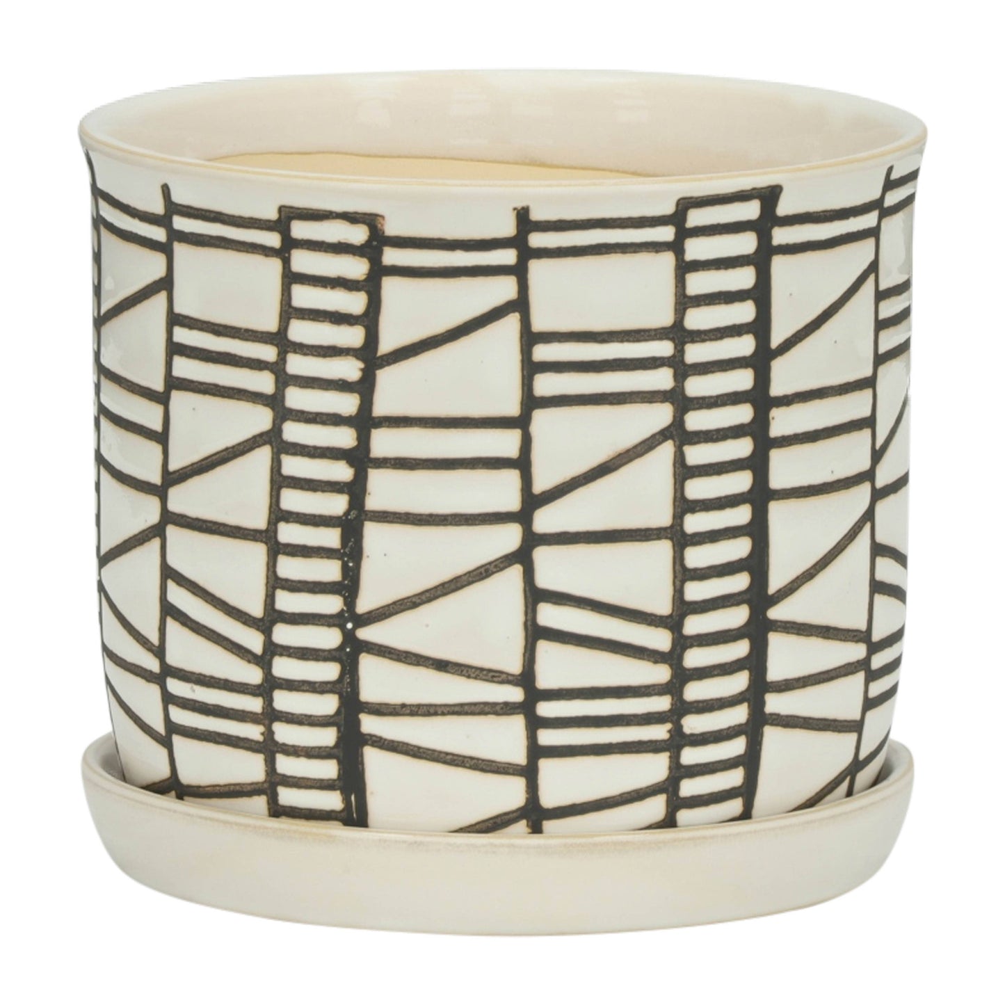Beige Geometric Planter with Saucer