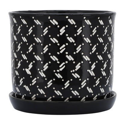Black Round Dots Planter with Saucer