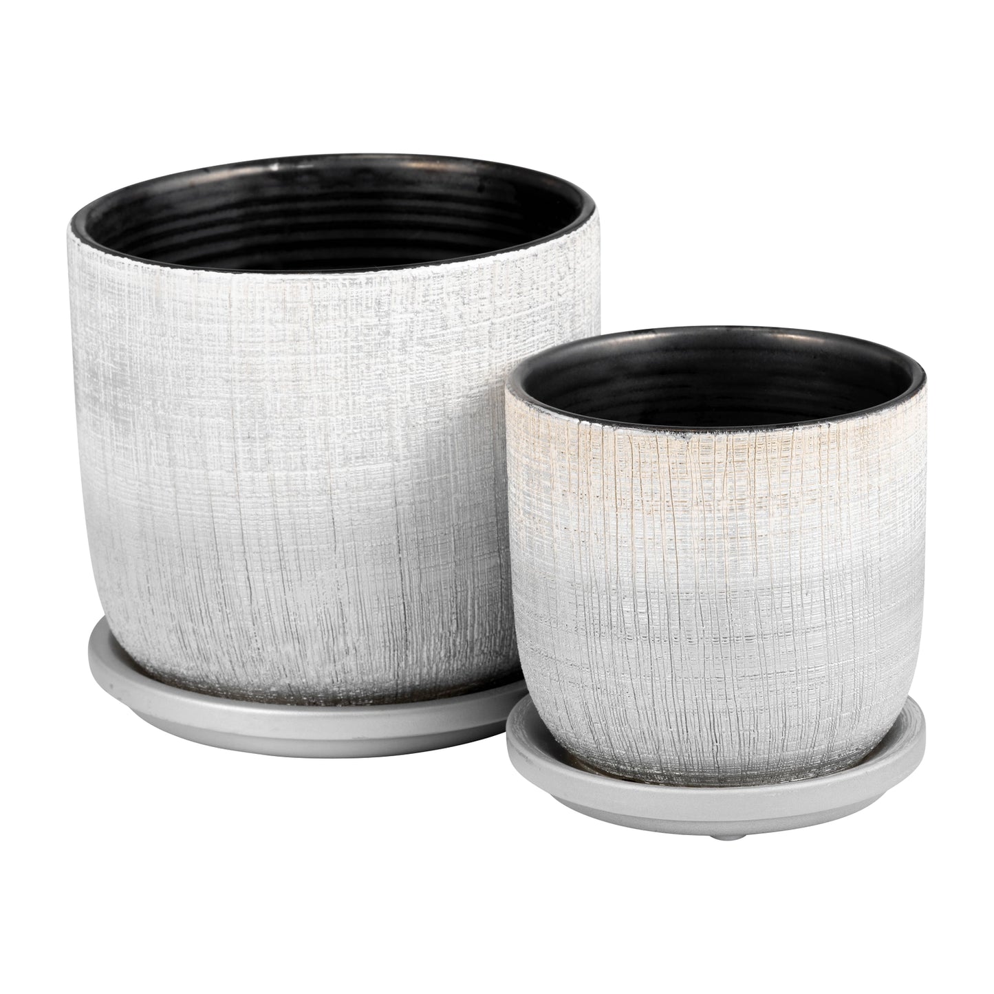Silver Textured Planter with Saucer
