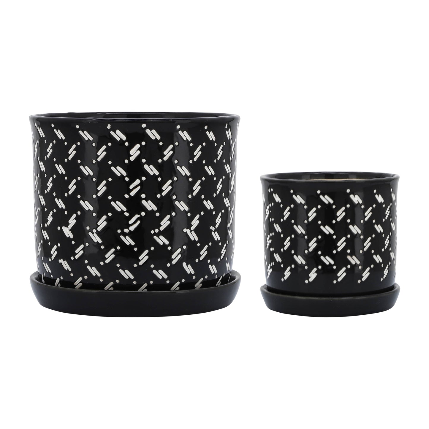 Black Round Dots Planter with Saucer