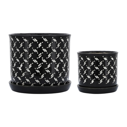 Black Round Dots Planter with Saucer