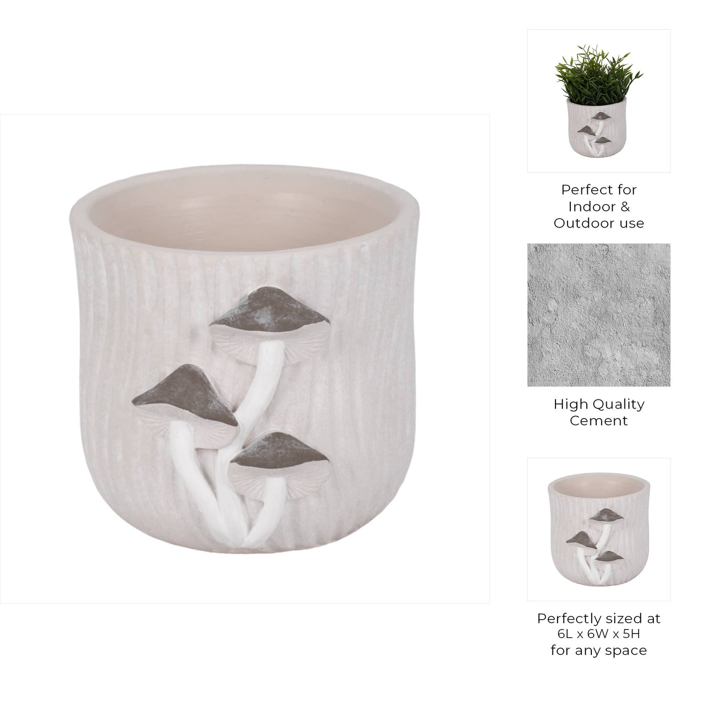 Grey Mushroom Applique Planter 6"