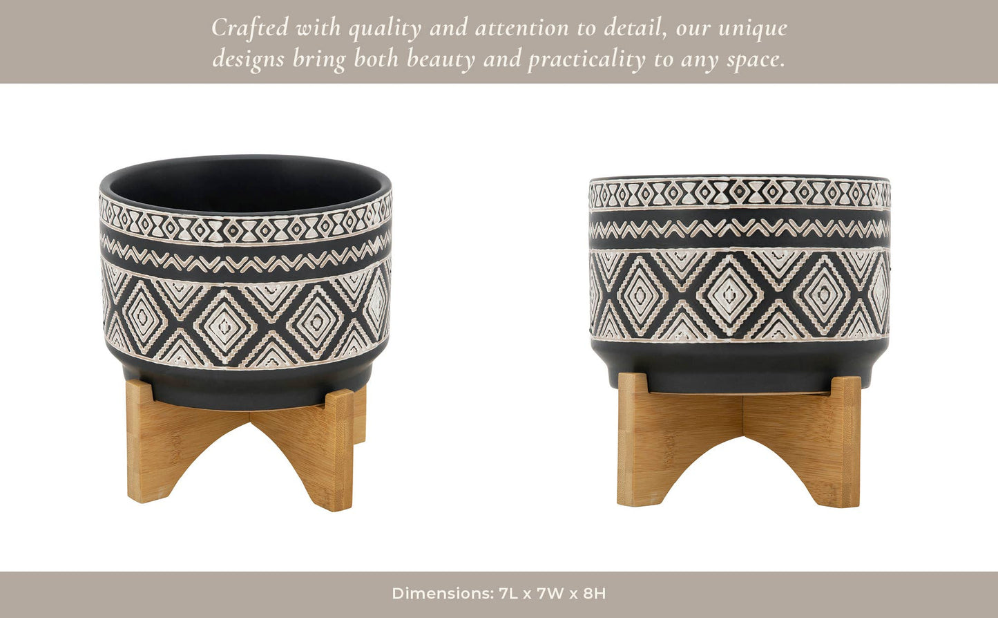 Modern Diamond Planter On Stand Black 7"