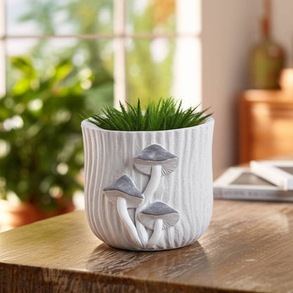 Grey Mushroom Applique Planter 6"