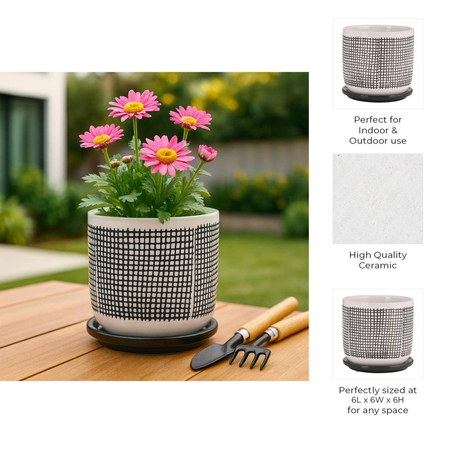 Gray Mesh Design Planter with Saucer 6"