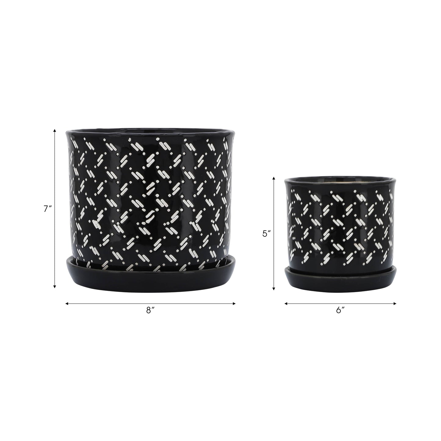 Black Round Dots Planter with Saucer