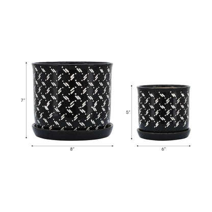 Black Round Dots Planter with Saucer