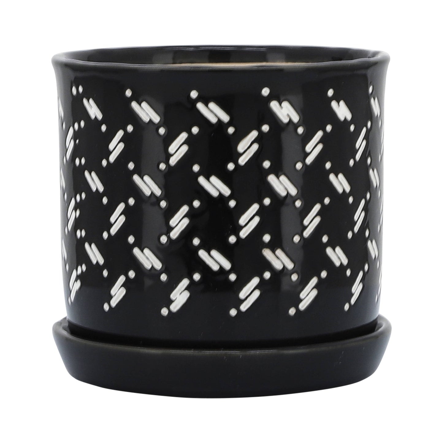 Black Round Dots Planter with Saucer