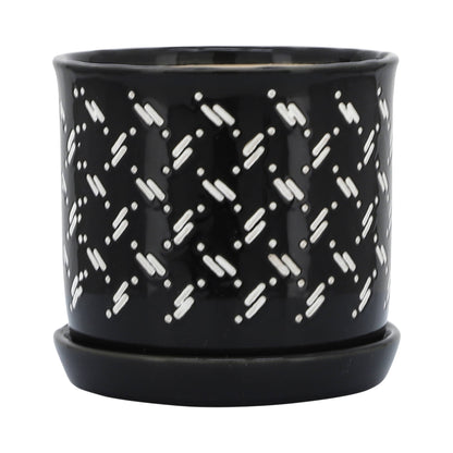 Black Round Dots Planter with Saucer