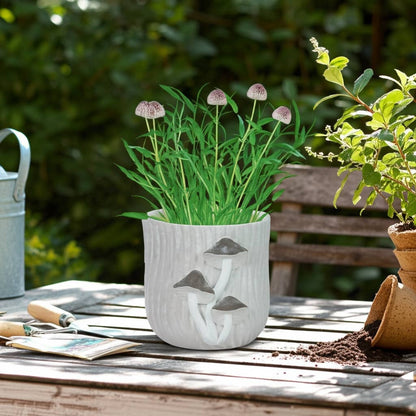 Grey Mushroom Applique Planter 6"