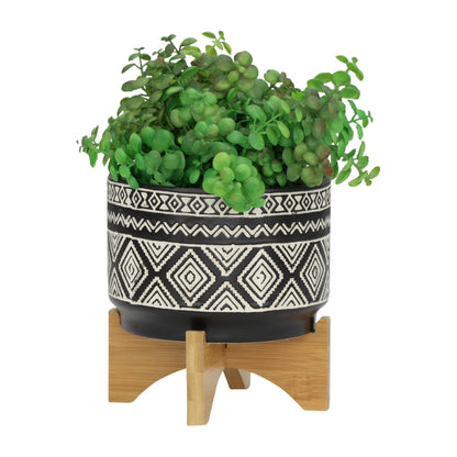 Modern Diamond Planter On Stand Black 7"