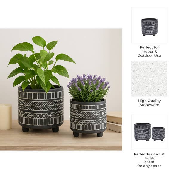 Black Tribal Footed Planter