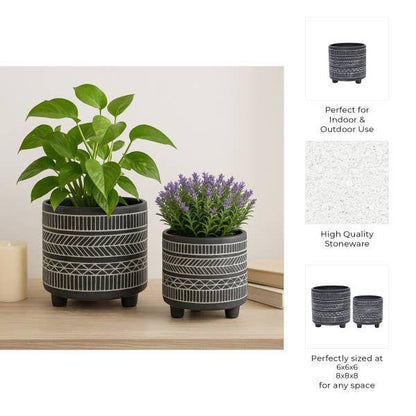 Black Tribal Footed Planter