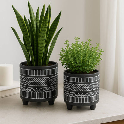 Black Tribal Footed Planter