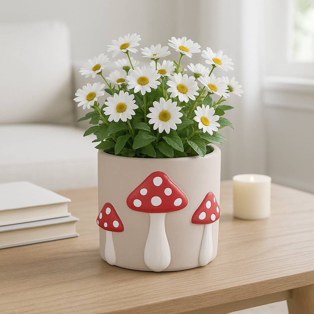 Red/White Magic Mushroom Applique Planter 6"