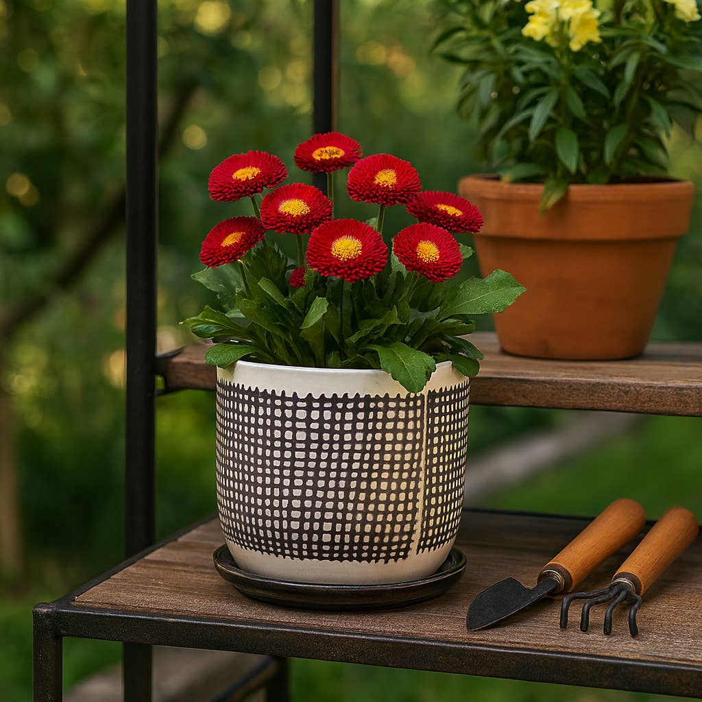 Gray Mesh Design Planter with Saucer 6"