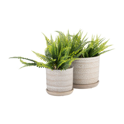 Ivory Round Tribal Planter with Saucer