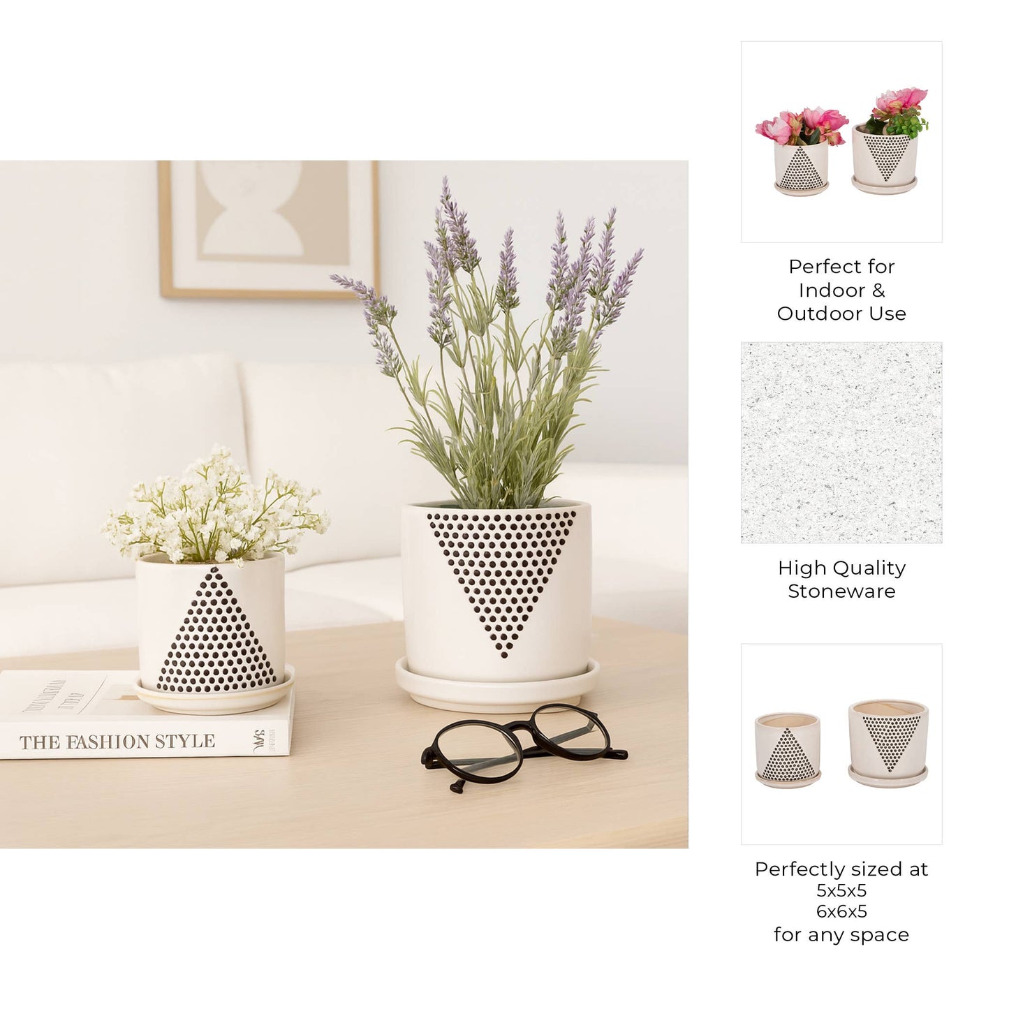 White Triangle Dots Planter