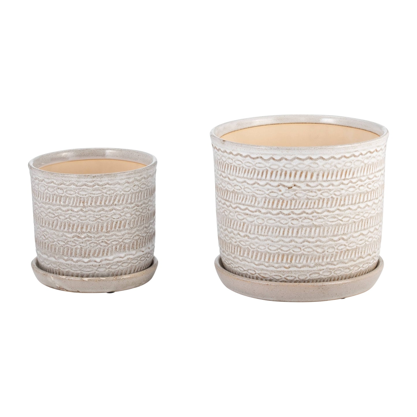 Ivory Round Tribal Planter with Saucer