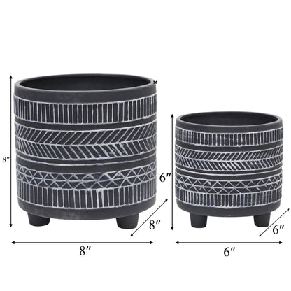 Black Tribal Footed Planter