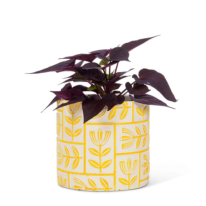 Medium Floral Grid Planter - Yellow 5