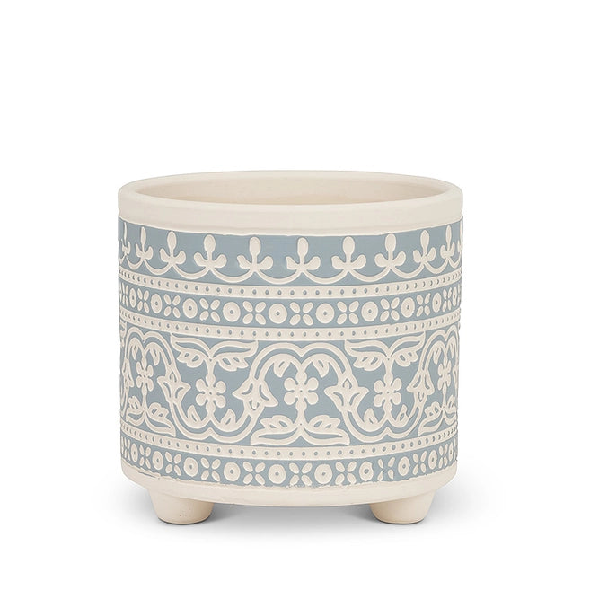 Small Blue Stencil Planter - 4.5"H